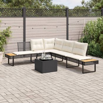 Set De Sofás Jardín 2 Piezas | Mueble De Jardín Con Cojines Ratán Pe Y Vidrio Negro