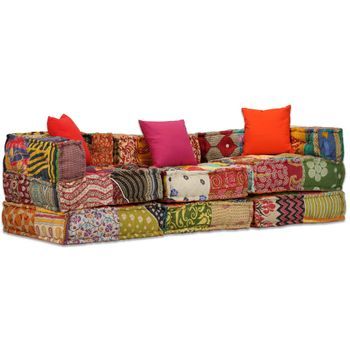 Puf Modular De 3 Plazas De Tela Patchwork 200 X 70 X 58 Cm Vidaxl