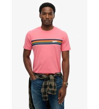 Superdry para hombre. M1012356A Camiseta Outdorr Stripe rosa (M), Casual, Algodón, Manga corta