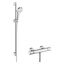 sistema de ducha visto hansgrohe croma select s vario con termostato ecostat comfort y barra de ducha 90 cm blancocromo 27014400