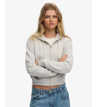 Superdry para mujer. W2012286A Sudadera Logo Cropped gris (XL), Casual, Algodón