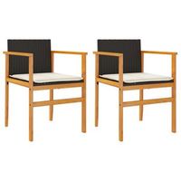 pack 2 uds sillas de jardin  silla de exterior  sillon con cojin ratan pe negro y madera acacia