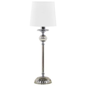 Lámpara De Mesa Base De Metal Plateado Pantalla Blanca Estilo Glamour Kubena