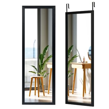Costway Espejo de Cuerpo Entero Montado en la Pared con Ganchos Espejo de Maquillaje para Puerta Dormitorio Salón Vestuarios Negro 120 x 37 cm