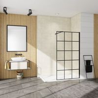 aica walkin mampara panel de ducha serigrafiada de celosia cuadrada vidrio antical 8mm con barra 73-120cm perfil negro mate 78-80x200cm