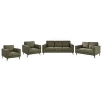 conjunto de sala de estar 7 plazas minimalista de estilo moderno de mediados siglo de tela patas metalicas reposabrazos rectos verde lousto