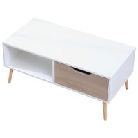 mesa baja de estilo escandinavo blanca con cajon