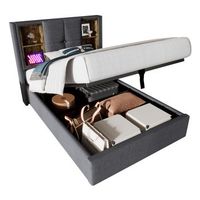 cama individual 90x200 cm con carga inalambrica usb y usb-c estructura de madera con almacenamiento y resorte de gas laton elastico color gris sin colchon