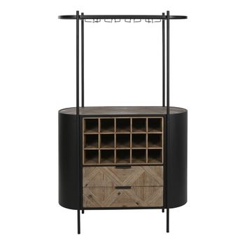 Botellero de acero negro y madera de 90x36x150 cm 15 botellas