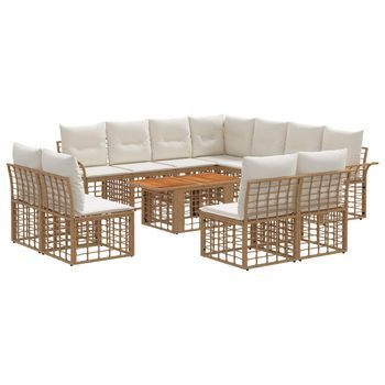 Conjunto De Sofás De Jardín 12 Uds. Natural Y Crema Vidaxl