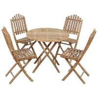 set de comedor de jardin plegable 5 uds  mueble jardin mesa y sillas con cojines bambu