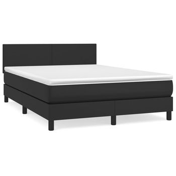 Cama Box Spring Con Colchón Cuero Sintético Negro 140x190 Cm Vidaxl
