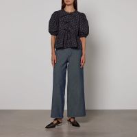 ganni ditsy-print organic cotton peplum blouse - uk 6