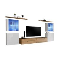 conjunto de muebles de pared para salon switch xiv diseno color roble wotan y blanco brillante