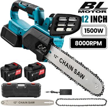 Motosierra eléctrica sin escobillas de 1500W y 12 pulgadas, herramienta eléctrica inalámbrica para podar y trabajar la madera, cortador de jardín portátil, herramienta eléctrica para batería Makita de