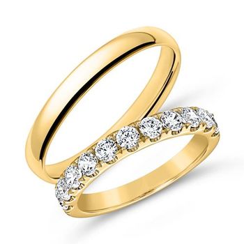 Conjunto de anillos de oro de 14 quilates con diamantes