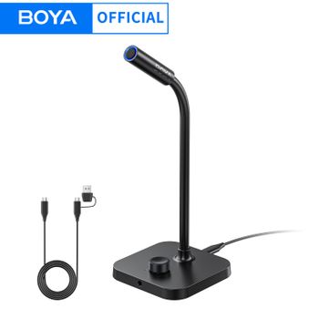 Micrófono de condensador BOYA CM40 con cuello de cisne, conexión USB Plug and Play, ENC Noise 360 ° Ajuste el puerto de 3.5 mm para reuniones, transmisiones en vivo, podcasts, PC, laptop, teléfono.