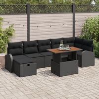 conjunto de sofa de jardin de 8 piezas con cojines ratan polivinilico negro v1816 unico  negro
