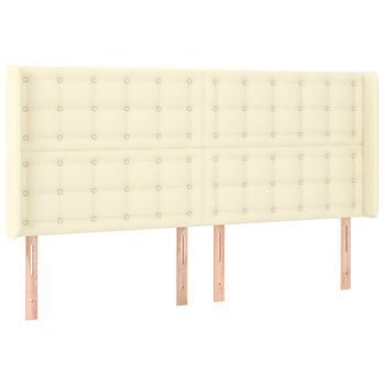 Cabecero Con Orejas De Cuero Sintético Crema 203x16x118/128 Cm Vidaxl