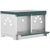 pawhut ponedero para gallinas de acero galvanizado con 2 huecos para 2 gallinas con techo impermeable y ventilacion plateado y verde