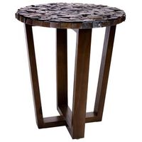 mesa auxiliar de madera y madreperla marron d36x40h cm
