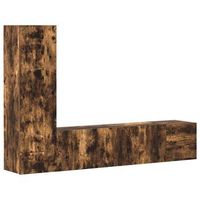 set de muebles de tv  mueble de salon  gabinete de tv 3 pzas madera contrachapada roble ahumado