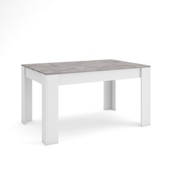 Mesa Comedor | Mesa Fija Cocina Y Salón | 140x90x76 Cm | Para 6 Comensales | Muebles Comedor | Estilo Moderno | Cemento Y Blanco