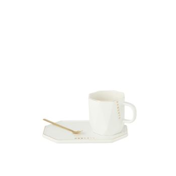 Taza con cuchara de cerámica blanca 17.8*12.2*8 cm