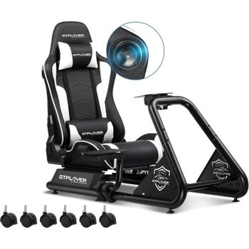Cockpit de simulación de carreras GTPLAYER con altavoces y soporte para volante y pedales Blanco