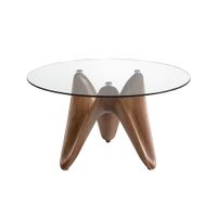 mesa comedor redonda cristal templado y nogal