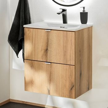 Mueble De Baño Con Lavabo Newport 50x57x39 Cm - Efecto Roble [en.casa]