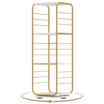 Costway Estantería Giratoria de 4 Niveles Torre 360° con Estructura Metálica Ahorra Espacio Esquinera Estante para 210 Discos para Oficina Salón Dorado