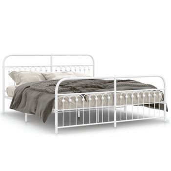 Estructura Cama Sin Colchón Con Estribo Metal Blanco 183x203 Cm Vidaxl