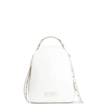 mochila con bolsillos laterales con asa tejida cream