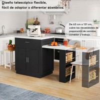 isla de cocina con mesa extensible 211 cm enchufes y almacenamiento