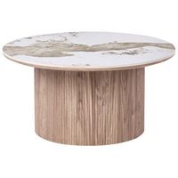 mesa de centro con base de mdf y tablero de marmol blanco ceramico diseno moderno pata acanalada o 80 cm marron dora