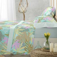 juego de sabanas 50 algodon 50 poliester diseno estempados de hojas 105 x 190200 cm - turquesa - burrito blanco