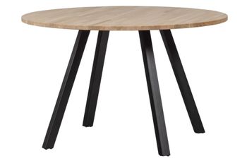 Mesa de comedor redonda de roble y acero negro