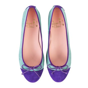 Bailarina plana en ante verde w. y morado - Modelo Afrodita.