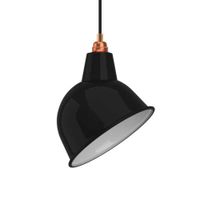 lampara de techo con cable textil y pantalla negra y detalles en cobre