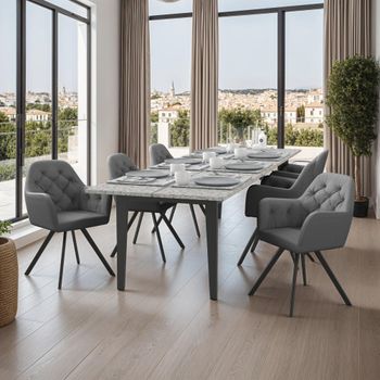 6 sillas de comedor 360º con reposabrazos y de terciopelo, antracita