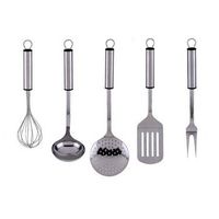 juego utensilios de cocina de acero inoxidable 5 piezas graff 1 cucharon 1 tenedor de trinchar 1 espumadera 1 batidor de varillas 1 espatula
