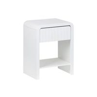 mesita de noche acanalada efecto madera 1 cajon 1 estante blanco