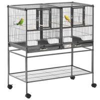 pawhut jaula para pajaros pequenos jaula grande para aves con 4 ruedas bandejas multiples puertas 4 comederos 4 perchas 95x455x102cm   aosom espana