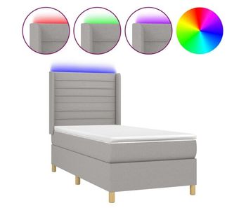 Cama box spring colchón y luces led tela gris claro 80x200 cm rayas horizontales