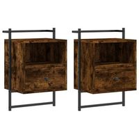 pack 2 uds mesitas de noche  mesa auxiliar  mesilla de pared roble ahumado 40x30x61 cm