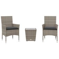 mesita y sillas con cojines 3 uds  conjunto de mesa y sillas ratan sintetico vidrio gris