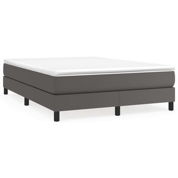 Cama Matrimonial | Cama Para Adultos | Estructura De Cama Box Spring Cuero Sintético Gris 140x190 Cm