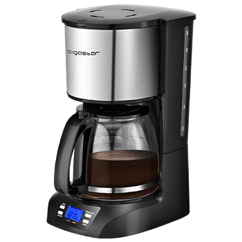 Aigostar Benno - Cafetera de goteo,1.5L(12 Tazas)con Temporizador Programable, Filtro Reutilizable, Pantalla LCD, 800W, Cafetera americano con auto apagado, Función Mantener Caliente. Acero Inoxidable
