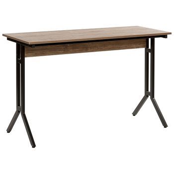 Escritorio De Madera Oscura Con Patas De Acero Con Recubrimiento En Polvo Negro 120 X 48 Cm Diseño Industrial Moderno Creek